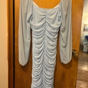 Elegant Light Blue Long Sleeve Dress